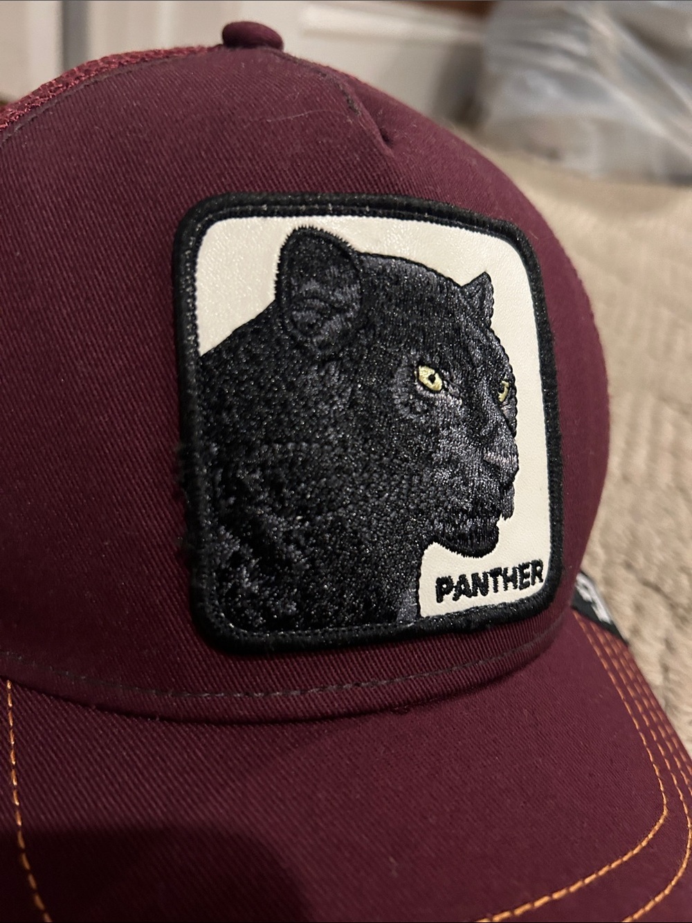 Goorin Bros Burgundy Panther Trucker Hat with Yellow Stitching - Picture 6 of 16